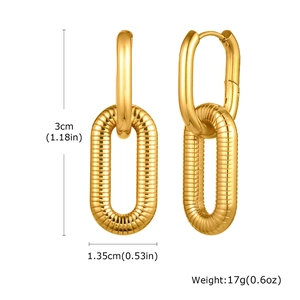 Detail view of gold chunky chain earrings showing 3cm height and 1.35cm width measurements