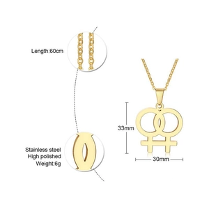 Polierte goldene Edelstahlkette mit Doppel-Venus-Anhänger und 60cm langer Gliederkette