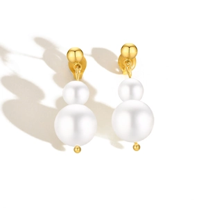 Boucles d'oreilles en acier doré avec deux perles blanches pour femme au style chic