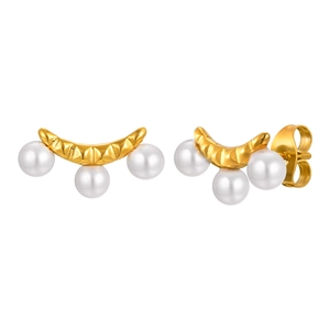 French vintage 18K gold plated hoop stud earrings with elegant white pearls for women
