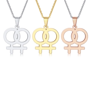 Halsketten mit doppeltem Venus-Symbol aus Edelstahl in Gold, Silber und Roségold
