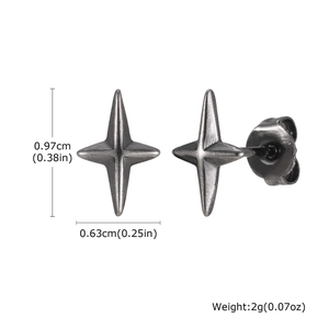 Punk vintage stainless steel north star stud earrings for men with polished silver finish