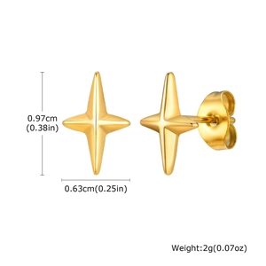 Detail view of gold star stud earring with measurements 0.97cm height and 0.63cm width