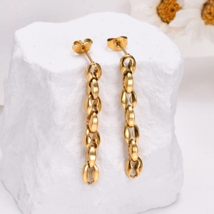 Fashion Gold Plated Copper Chain Dangle Earrings With 925 Sterling Silver Earring Post Coffee Bean Drop Jewelry For Women