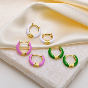 Women Minimalist Stainless Steel Enamel Hoop Earrings Gold Plated Colorful Candy Color Huggie Earrings Fashion Jewelry Accessory