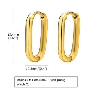 Créoles en acier inoxydable doré en forme de U pour femmes, dimensions 15,4 mm x 10,3 mm