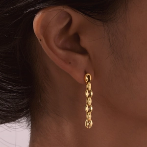 Elegant gold stainless steel dangling chain earrings featuring five oval link loops