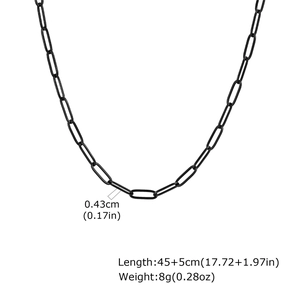 Dettaglio catena a graffetta nera con larghezza 0,43 cm e lunghezza regolabile 45+5 cm