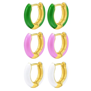 Fashionable candy color enamel hoop earrings set for women in white green and pink