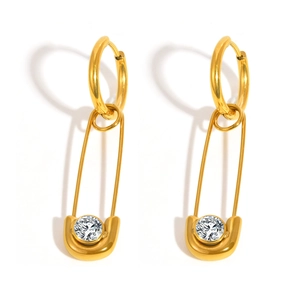 Minimalistische 18K Gold Edelstahl Sicherheitsnadel Ohrringe mit funkelndem Zirkonia-Stein