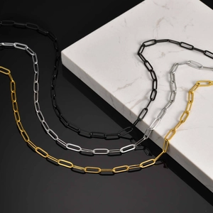Collana a Catena a Graffetta in Acciaio Inossidabile Minimalista per Uomo Donna Punk Maglia Rettangolare Gioielli Moda