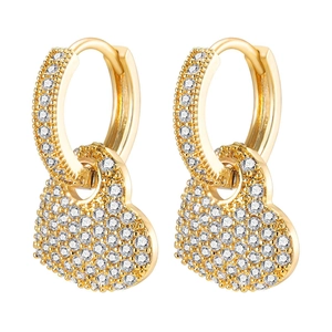 Elegant gold heart-shaped hoop earrings with micro-pave clear cubic zirconia stones