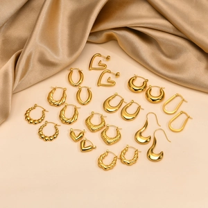 Gold Plated Brass Hoop Earrings For Women Geometric U-Shaped Twisted Earrings With Stainless Steel Post Fashion Jewelry