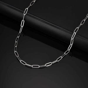 Dettaglio ravvicinato della collana a maglie trombone in acciaio inossidabile argento