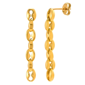 Polished gold stainless steel long tassel earrings with pig nose chain link design