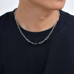 Collana da uomo con maglie rettangolari in acciaio inossidabile lucido argento