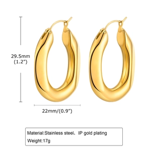 Minimalist thick U-shaped gold earrings in polished stainless steel for women