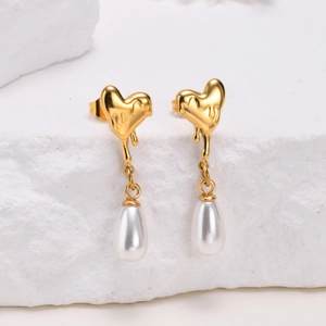 Boucles D'oreilles Goutte Künstliche Perle D'imitation Cœur Fondu Style Français Vintage Or Bijoux Femme Avec Tige En Argent 925