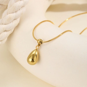 Minimalist Teardrop Jewelry 18K Gold Plated Brass Stainless Steel Post Earrings Teardrop Pendant Snake Chain Necklace For Women