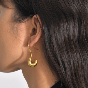 Polished gold U-shaped drop earrings with streamlined curved design for women