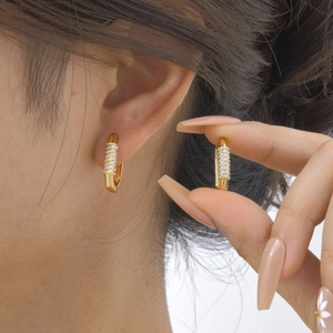 Elegant gold-plated U-shaped hoop earrings with micro-pave zircon stones for women