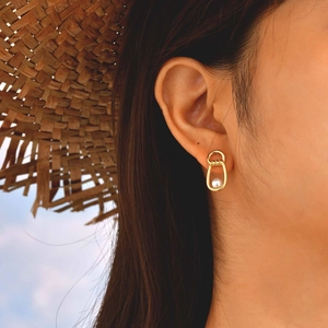 18K Gold Plated Brass Infinity Knot Twist Oval Geometric Earrings With Faux Artificial Pearl And Stainless Steel Earring Post For Women