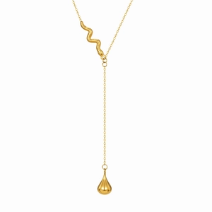 Elegante 18K vergoldete Edelstahl Y-Halskette mit Schlangen-Element und Tropfenanhänger