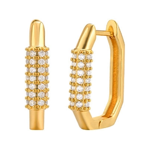 Luxurious gold-plated geometric hoop earrings with shimmering pave-set cubic zirconia