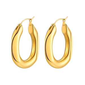 Minimalist gold-plated U-shaped thick hoop earrings with polished mirror finish for women