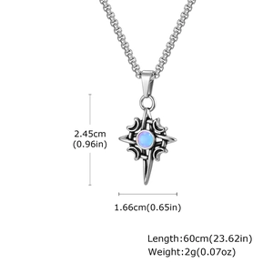 Detailed view of Celtic moon and star pendant with blue gemstone and dimensions