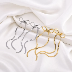 French Fashion Bowknot Long Tassel Drop Earrings Copper With 925 Sterling Silver Earring Post Elegant Snake Chain Jewelry For Women
