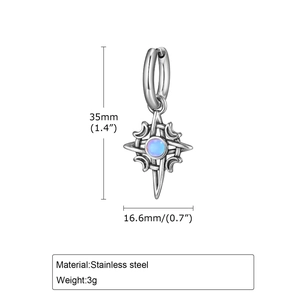 Macro detail of gothic moonstone star earring with 35mm height measurement data