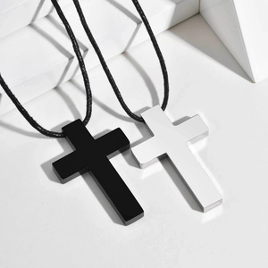 Edelstahl Kreuz Anhänger Halskette Verstellbar Schwarz Wachsseil Hip Hop Einfacher Religiöser Schmuck Für Herren Damen