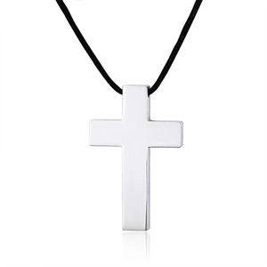 Poliertes Edelstahl-Kreuz-Halskette mit schwarzer Wachskordel für Herren und Damen