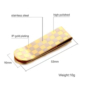 53mm stainless steel money clip with gold checkerboard pattern for business men