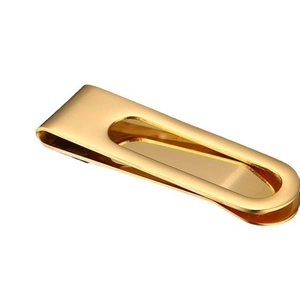 Polished gold stainless steel money clip for men with elegant oval hollow-out design