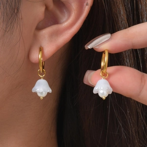 French vintage lily of the valley earrings with 18K gold finish and shell pearls