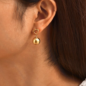 18K gold plated stainless steel knot stud earrings with hollow sphere pendant for women