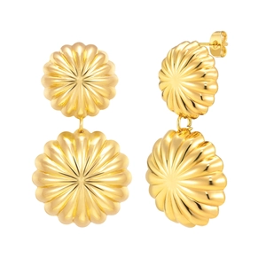 Boucles d'oreilles pendantes fleurs à double couche plaquées or 18 carats pour femme