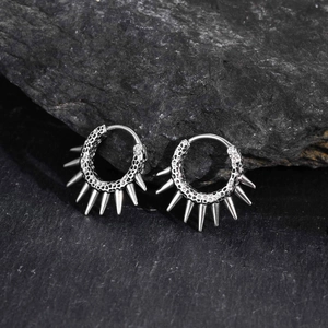 Punk Spike Stainless Steel Hoop Earrings Gothic Rivet Textured Huggie Earrings For Men Women Cool Rock Hip Hop Jewelry