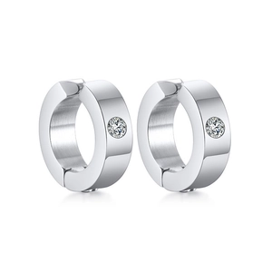 Paire de boucles d'oreilles clips en acier inoxydable argenté avec zircons étincelants
