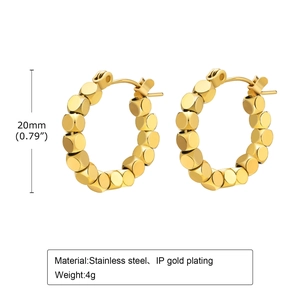 Boucles d'oreilles créoles perles carrées dorées en acier inoxydable diamètre 20mm