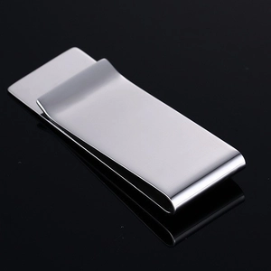Minimalist matte stainless steel money clip with sleek silver finish for business use