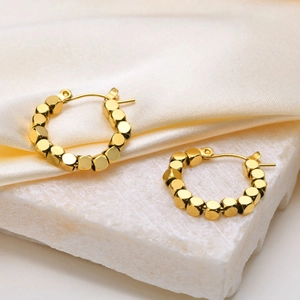Boucles d'Oreilles Créoles Cube Géométrique Plaqué Or 18K Laiton Tige en Acier Inoxydable Bijoux de Mode Minimaliste pour Femmes