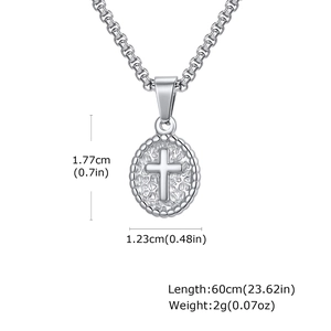 Silver stainless steel cross pendant necklace size and dimension details infographic