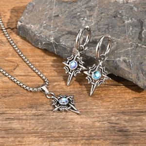 Vintage Stainless Steel Celtic Moon Star Stud Earrings For Women Gothic Rhinestone Starburst Drop Hoop Earrings Jewelry