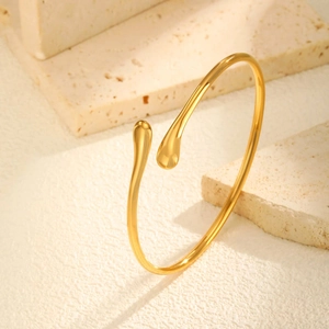 Bracelet Jonc Ouvert en Acier Inoxydable Minimaliste pour Femme Design Goutte d'Eau Réglable Bijoux de Mode Accessoires