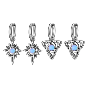 Vintage stainless steel celtic knot and star moonstone drop earrings for men