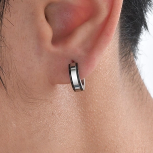 Boucles d'oreilles créoles minimalistes en acier noir et argent pour hommes