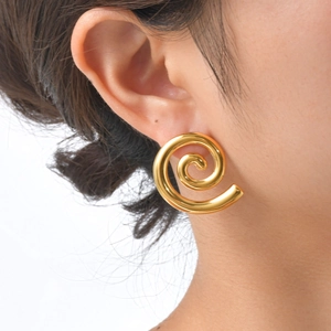 Minimalist spiral hoop earrings for women in 18K gold plated stainless steel